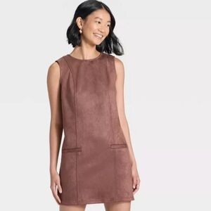 A New Day Brown Faux Suede Shift Dress size 10 NWT